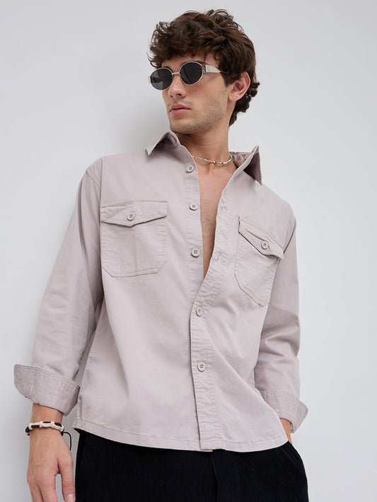 Solid Bone Grey Double Pocket Overshirt