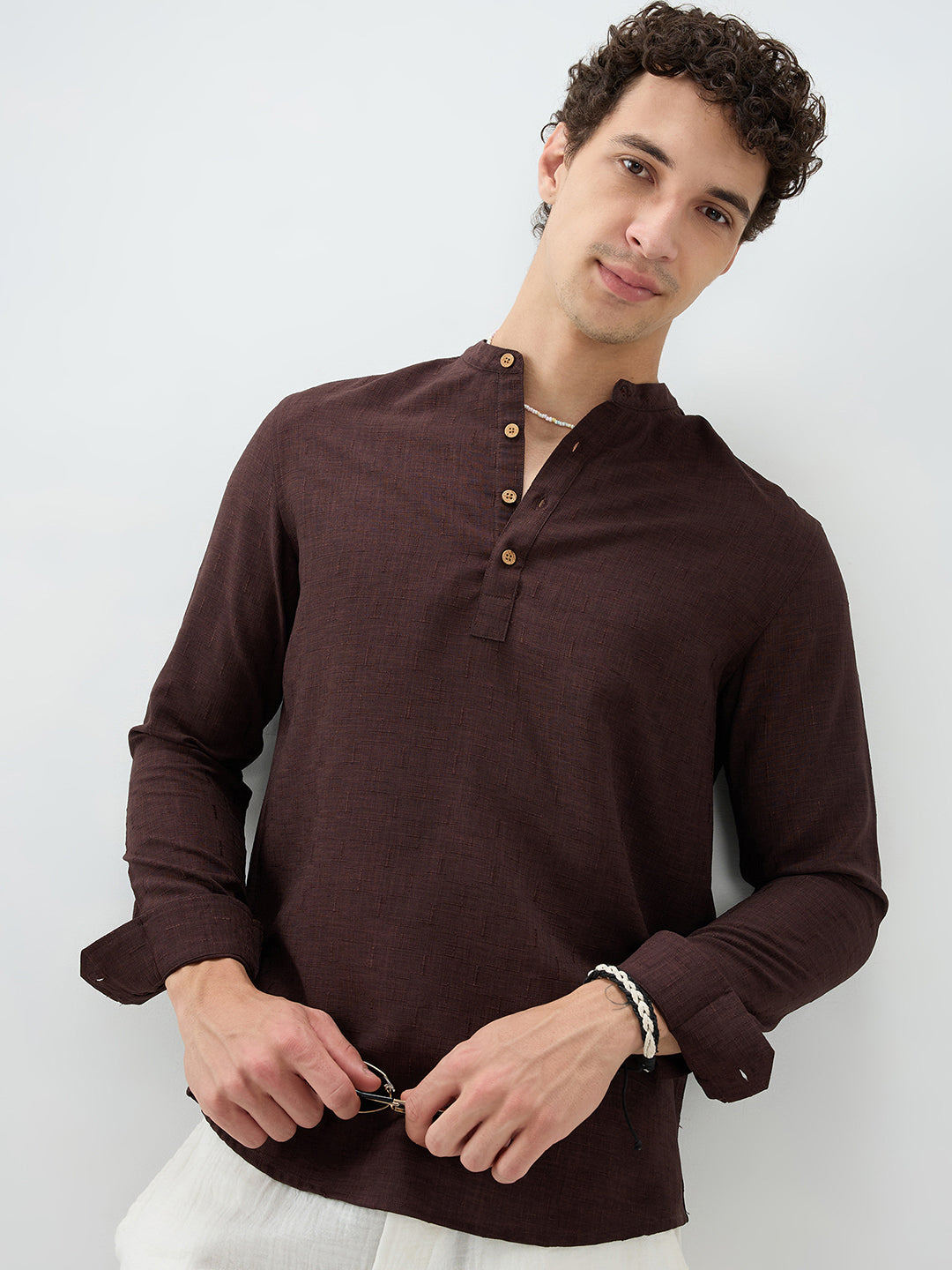 Chocolate Brown Minimal Textured Kurta