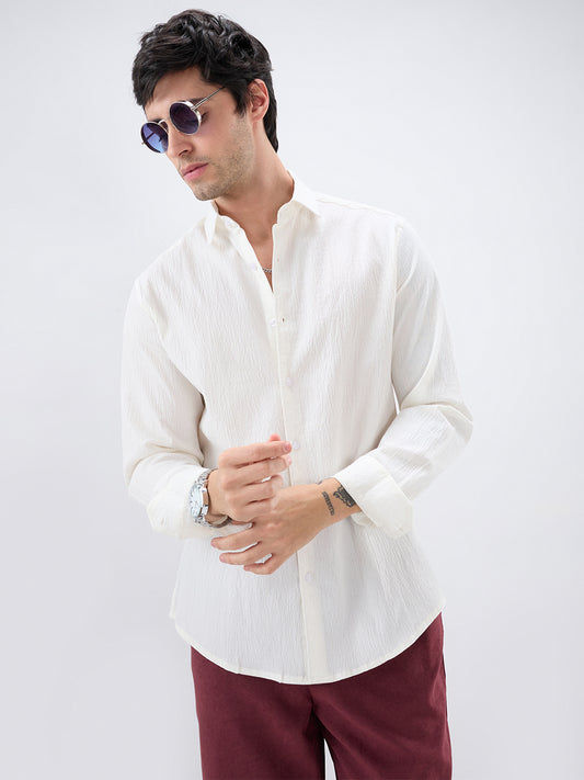 Cloud White Breezy Textured Shirt