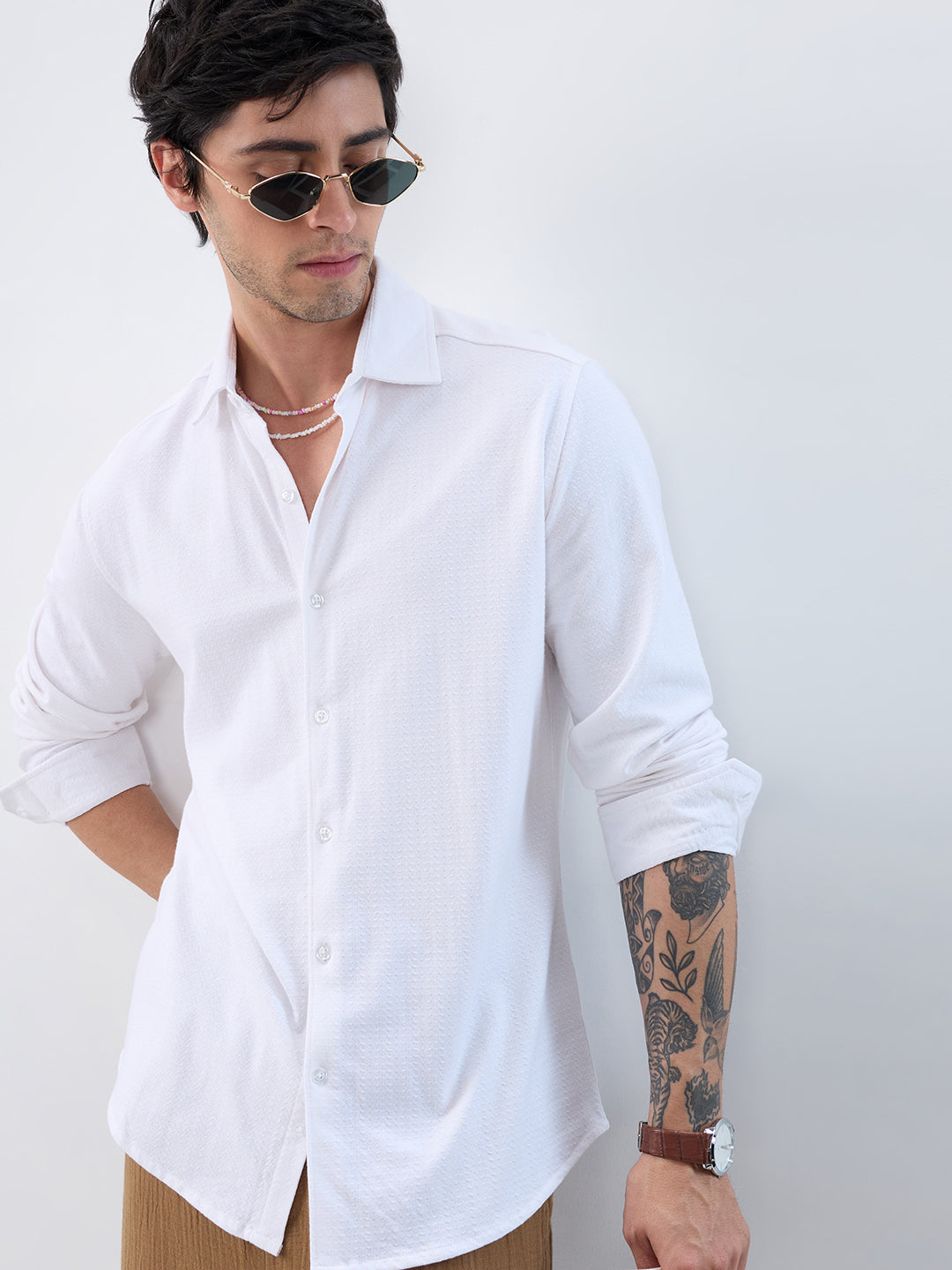 Moonlight White Jacquard Everyday Knit Shirt