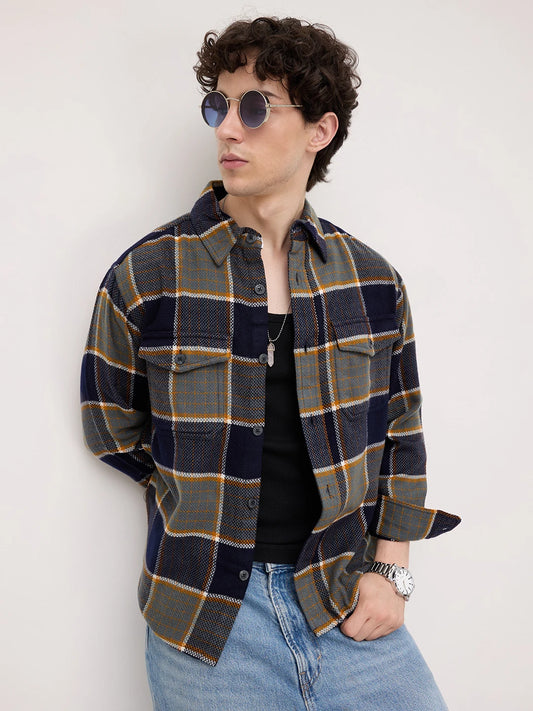 Elevated Multicolor Checks Double Pocket Boxy Fit Flannel Crop Shirt