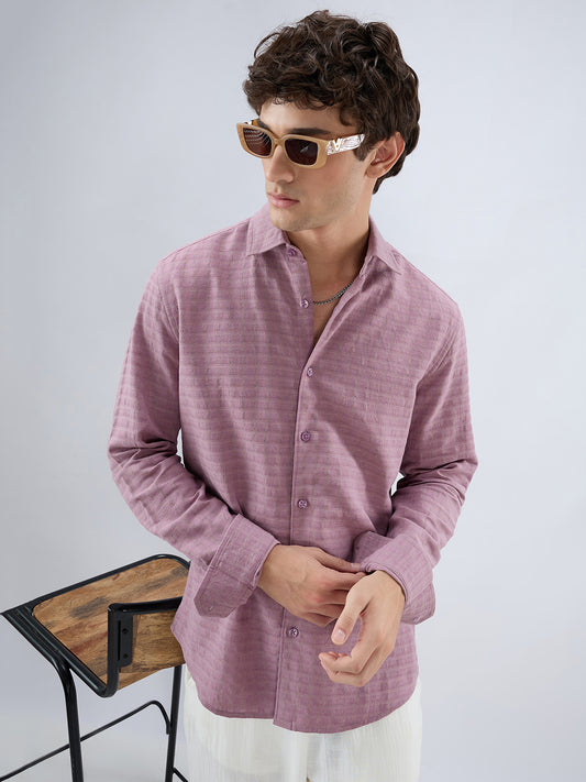 Dusty Rose Horizontal Textured Striped Shirt