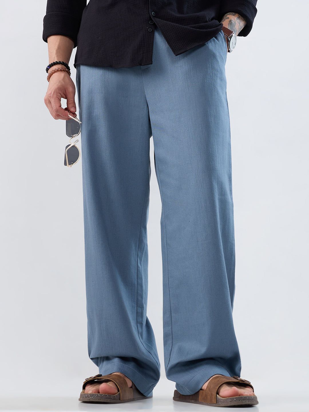 Classic Solid Slate Grey Straight-Fit Trousers