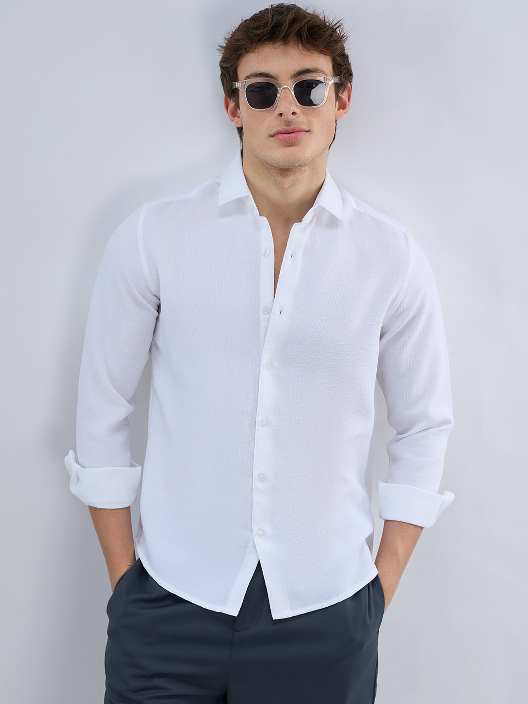 Classic White Slub Weave Shirt
