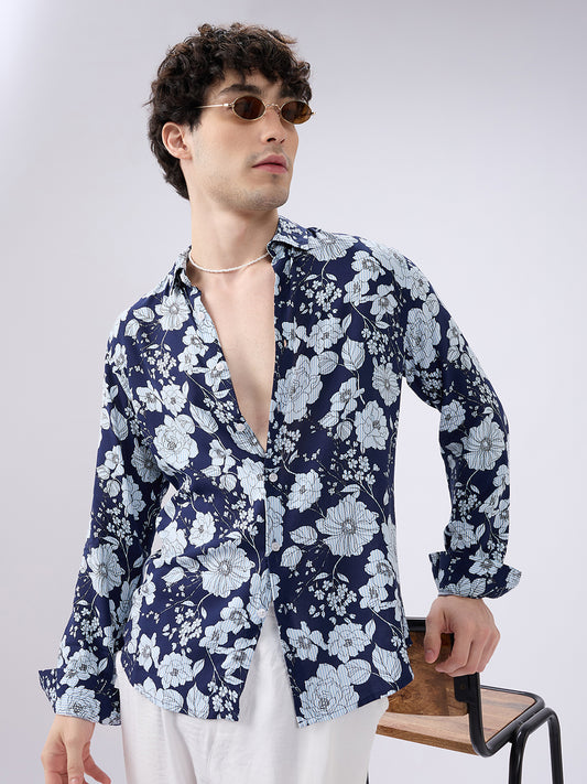 Navy Floral Escape Holiday Shirt
