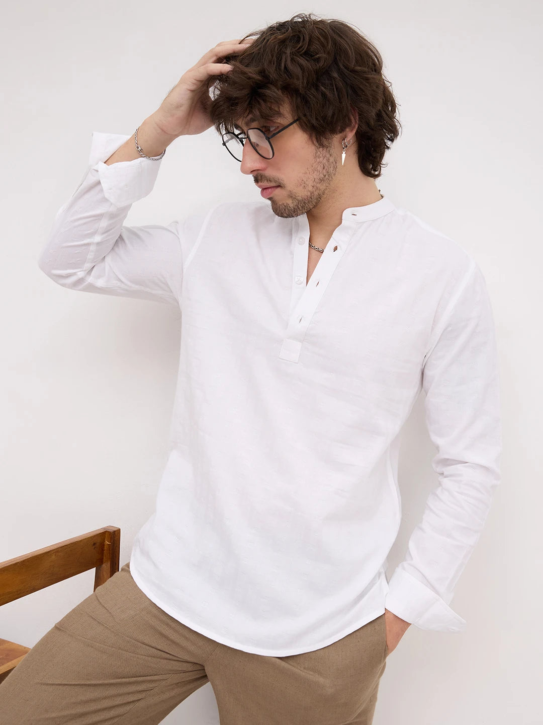 Arctic Pearl White Dobby Striped Kurta