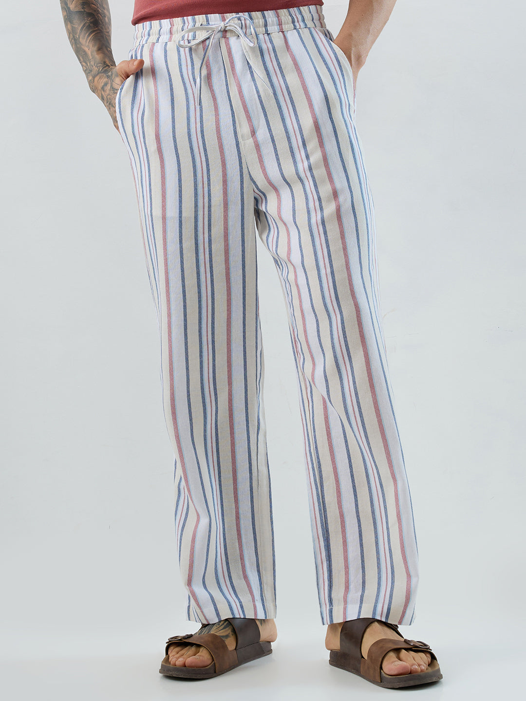 Coastal Breeze MultiStripe Straight-Fit Trousers
