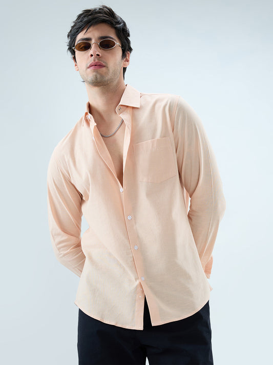 Pastel Peach Slub Textured Everyday Shirt