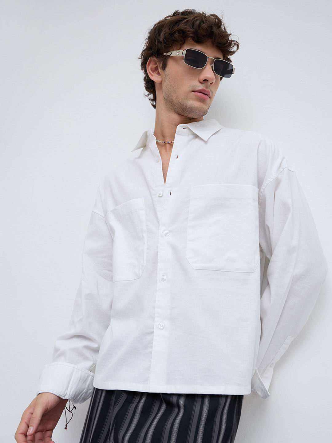 Essential White Crop Boxy Fit Utility Shirt