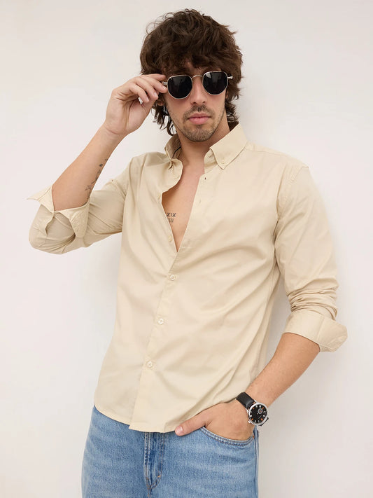 Luxe Beige Lyocell Button-Down Collar Shirt