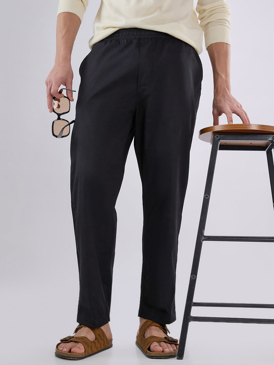 Solid Black Tapered Trousers
