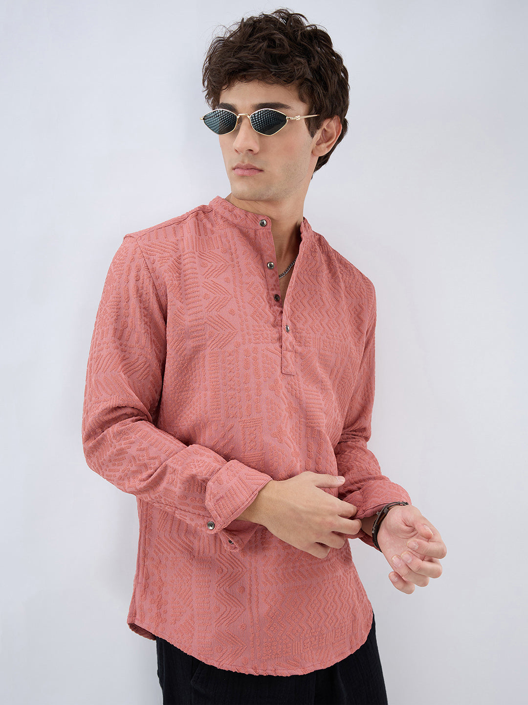 Intricate Soft Coral Textured Kurta