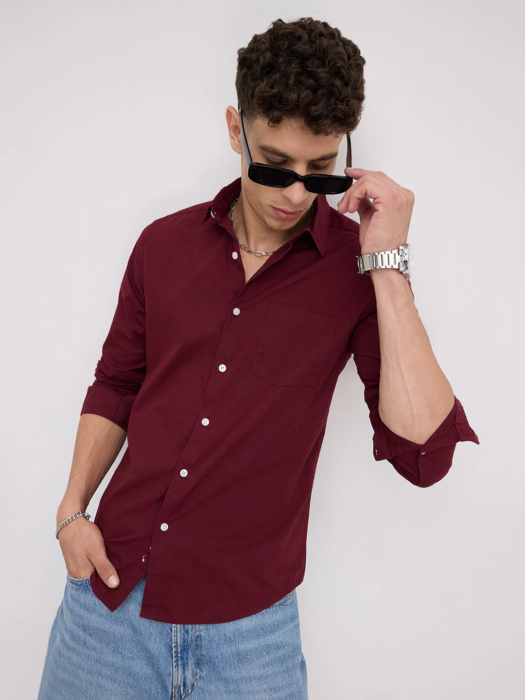 Classic Maroon Poplin Peach Finish Shirt