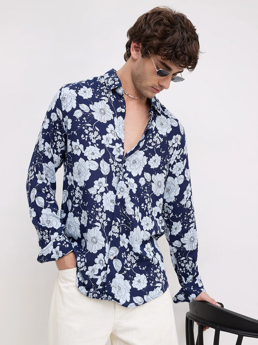 Navy Floral Escape Holiday Shirt