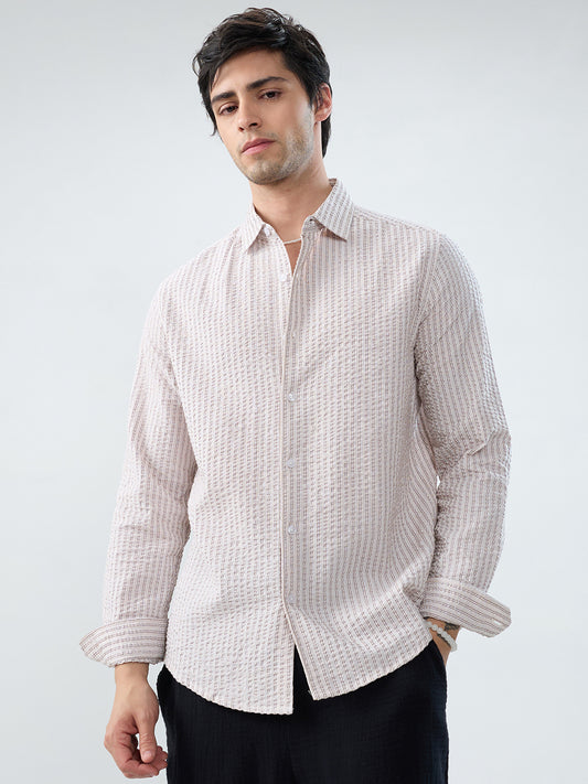 Neutral Tone Fine Stripe Seersucker Shirt