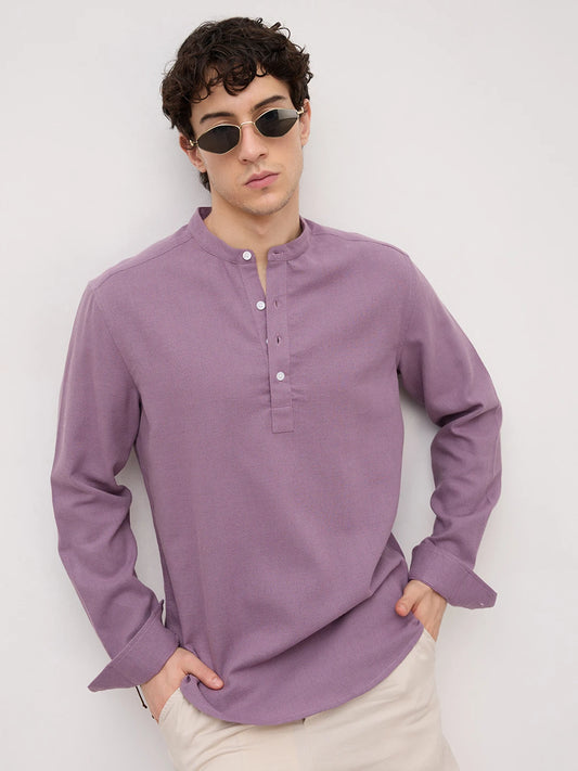 Rich Purple Fine Geometrical Weave Textured Kurta