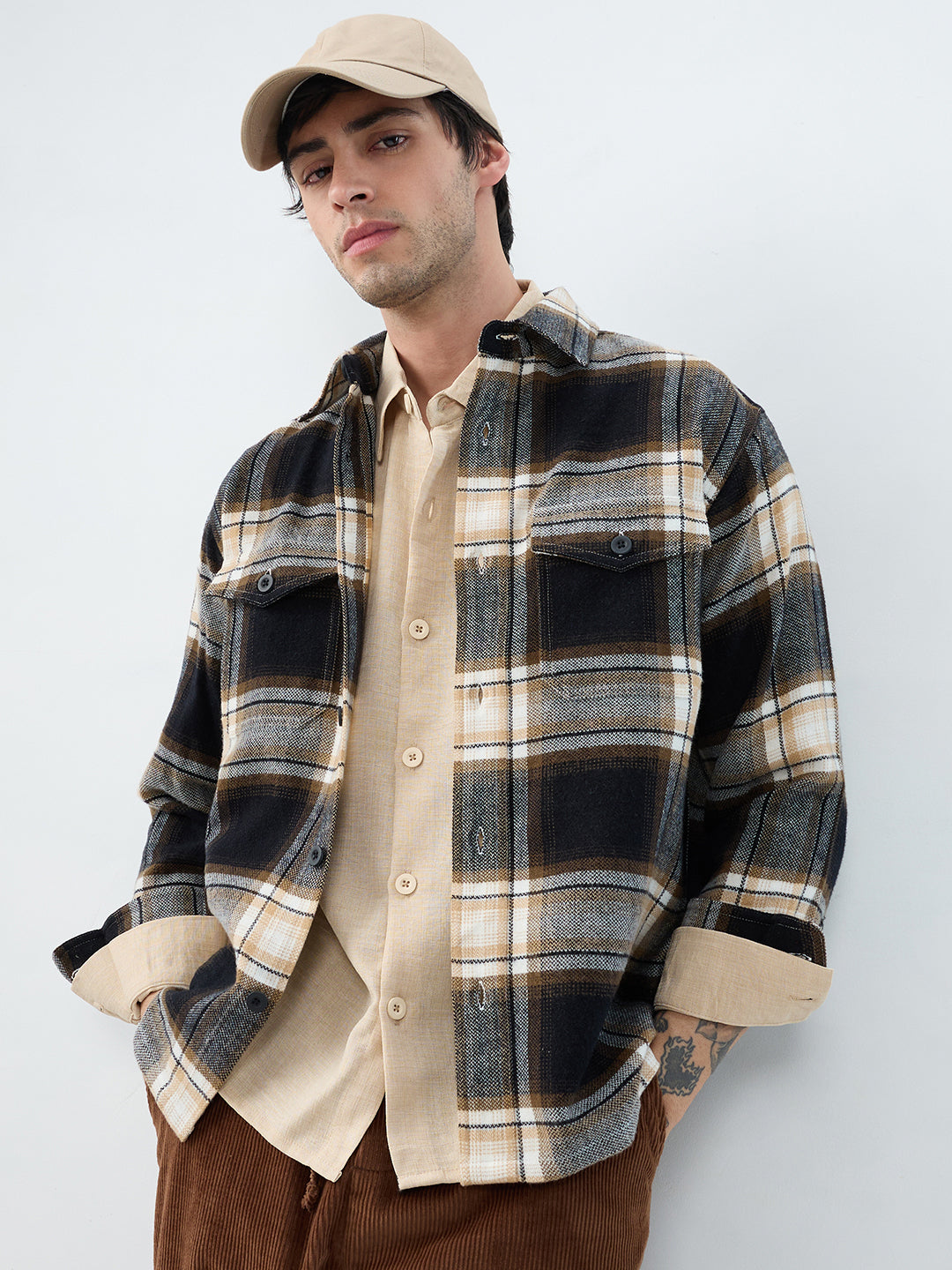 Premium Desert Vibe Plaid Checks Twin Pocket Flannel Shirt