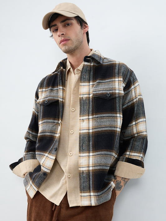 Premium Desert Vibe Plaid Checks Twin Pocket Flannel Shirt