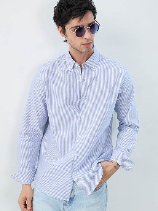 Marine Blue Pinstripe Button-Down Collar Shirt