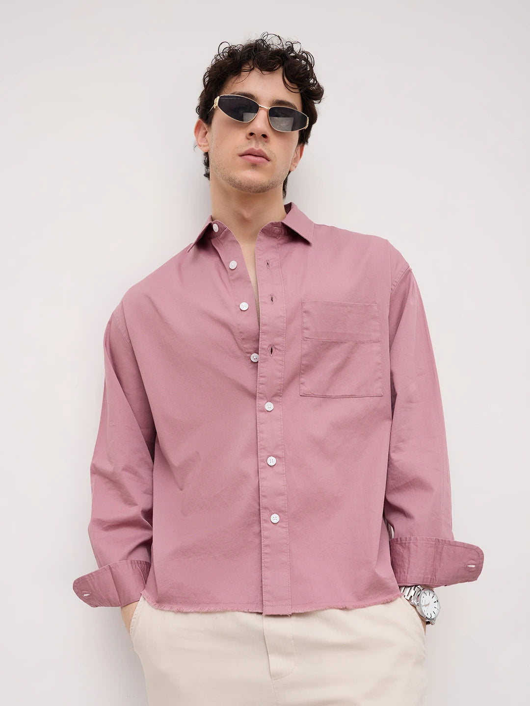 Iconic Dusty Pink Boxy Fit Crop Shirt