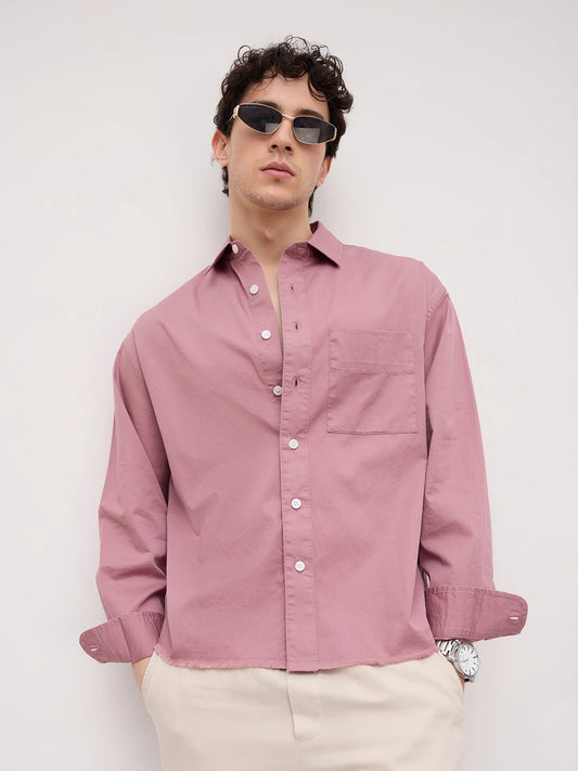 Iconic Dusty Pink Boxy Fit Crop Shirt
