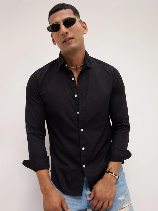 Timeless Black Minimal Textured Shirt