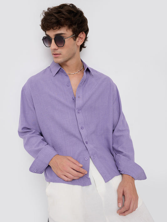 Soft Amethyst Fine Weave Boxy Fit Crop Shirt