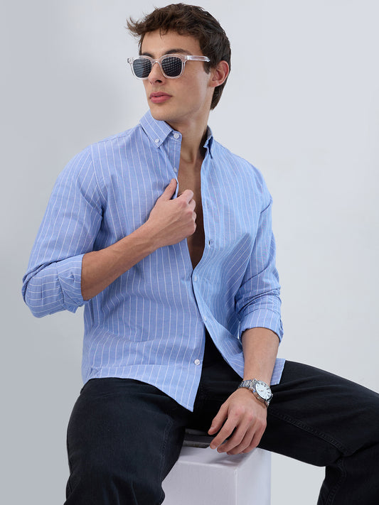 Mist Blue Pinstripe Button-Down Collar Shirt