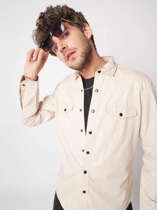 Subtle Beige Double Pocket Overshirt