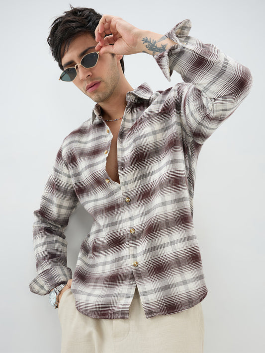 Brown & White Sable Grid Checks Shirt