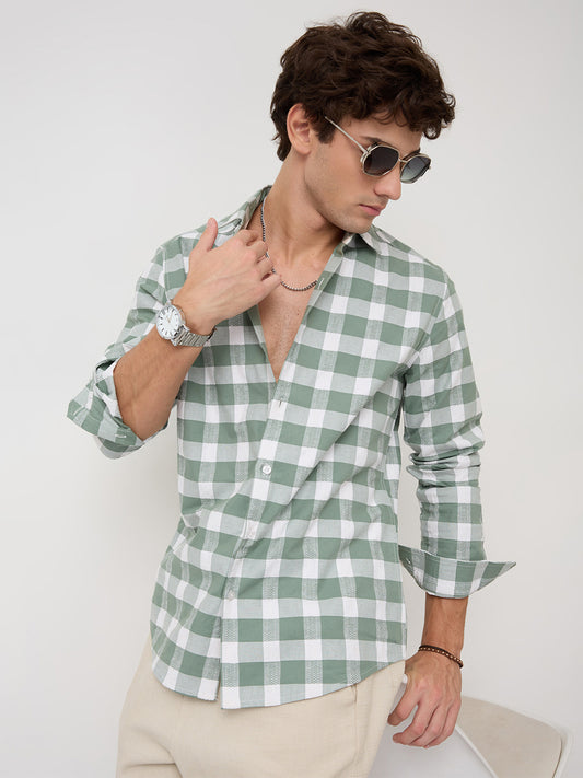 Premium Dusty Seafoam Green Jacquard Checks Shirt
