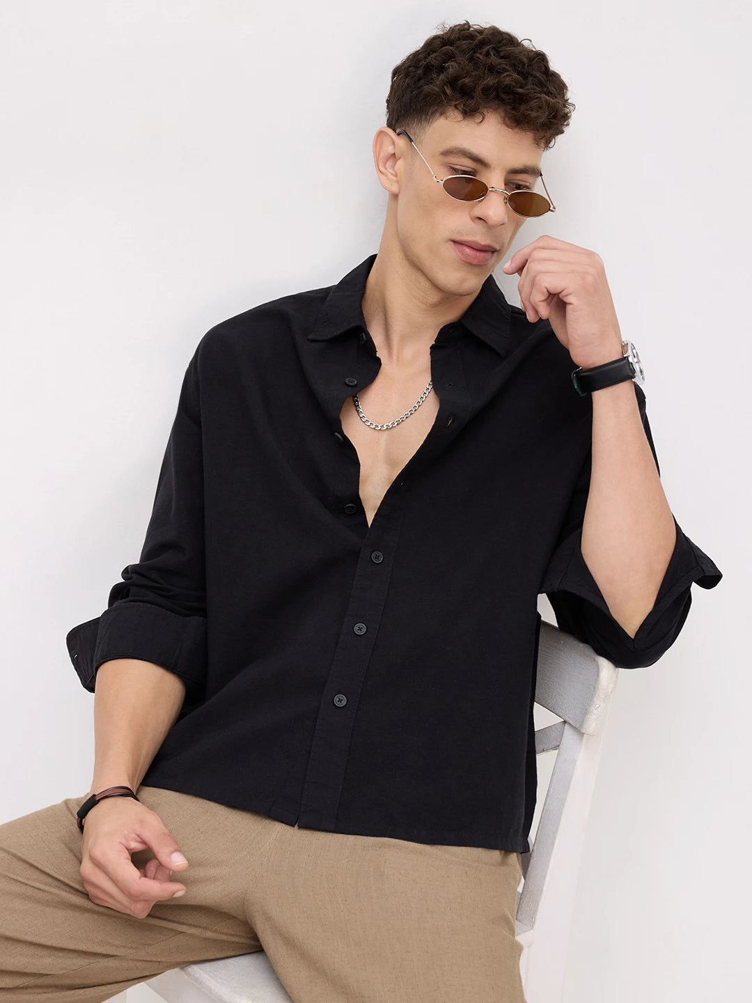 Timeless Tensil Black Boxy Fit Crop Shirt