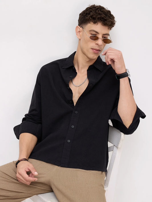 Timeless Tensil Black Boxy Fit Crop Shirt