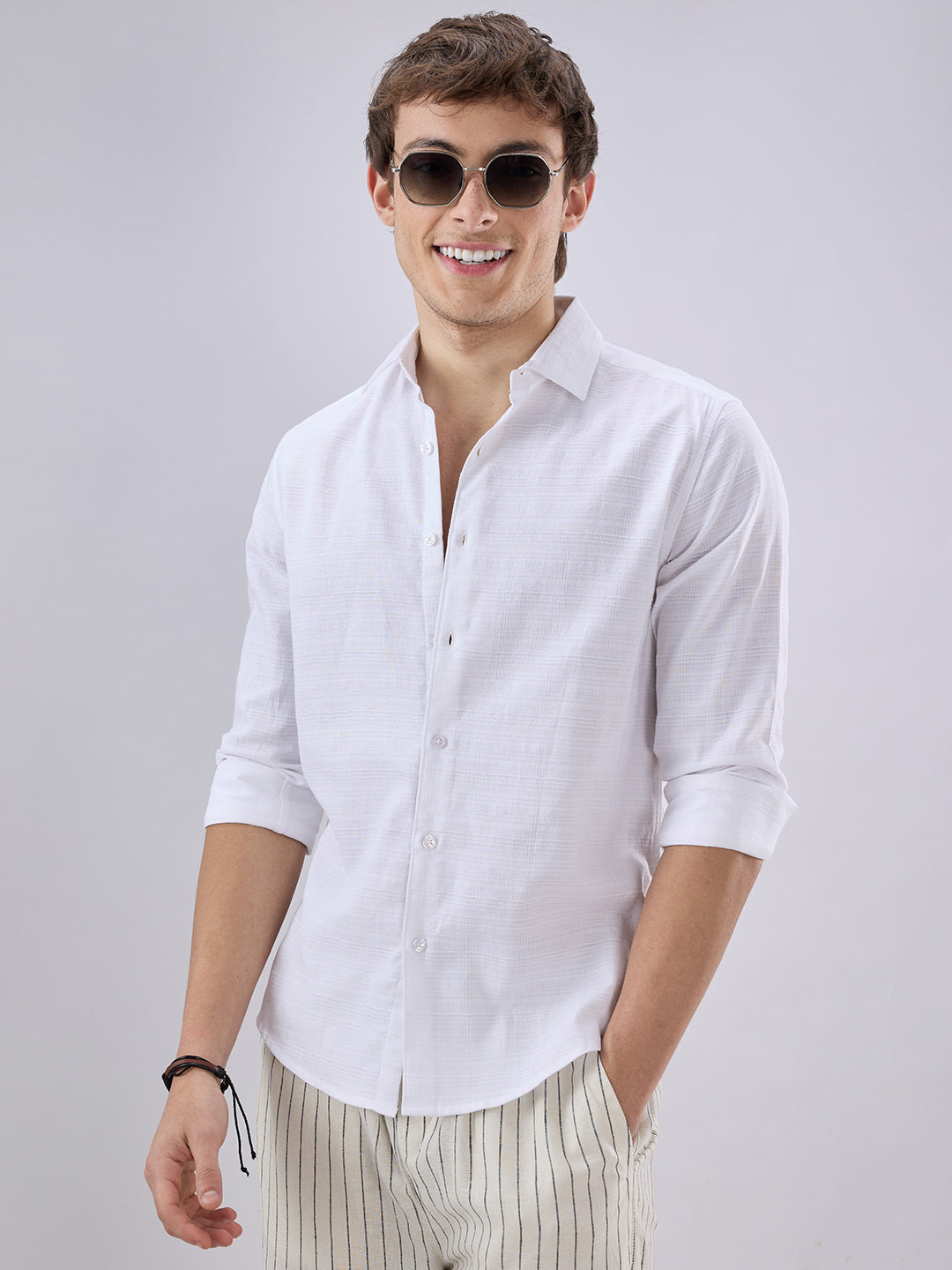 Snow White Textured Weave Shirt