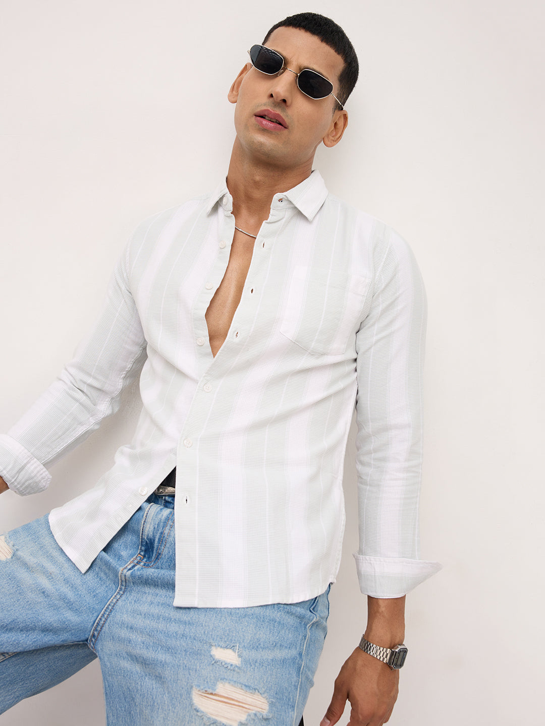 Sage Mist Textured Vertical Resort Shirt