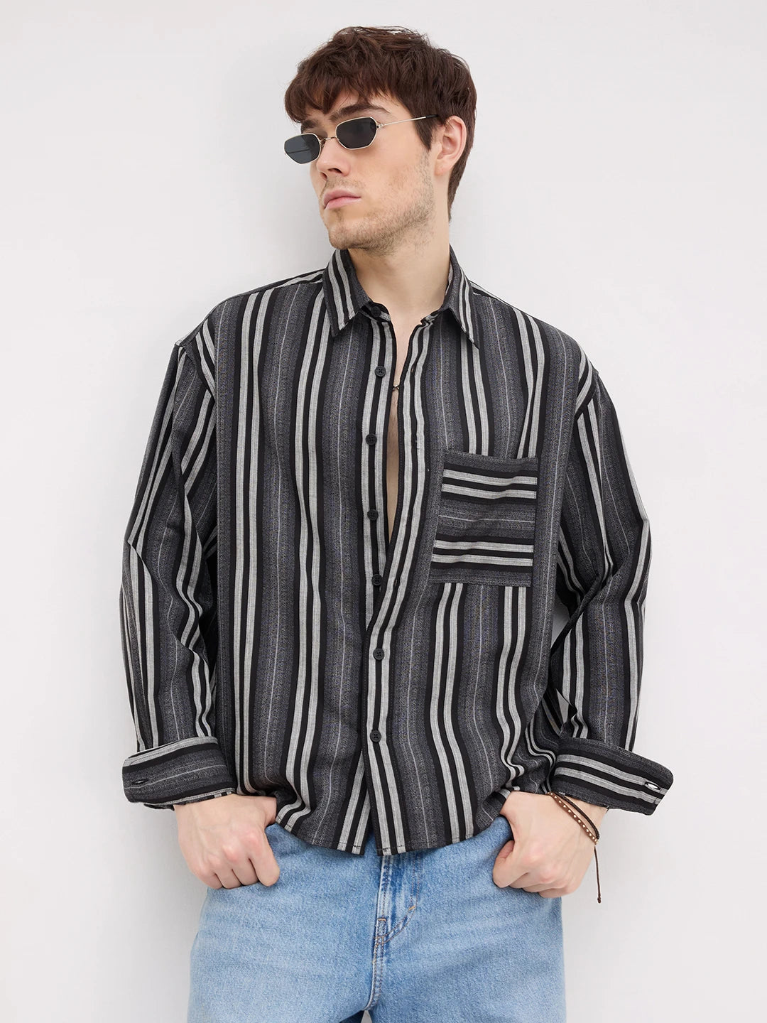Artisan Monochrome Striped Boxy Fit Crop Shirt