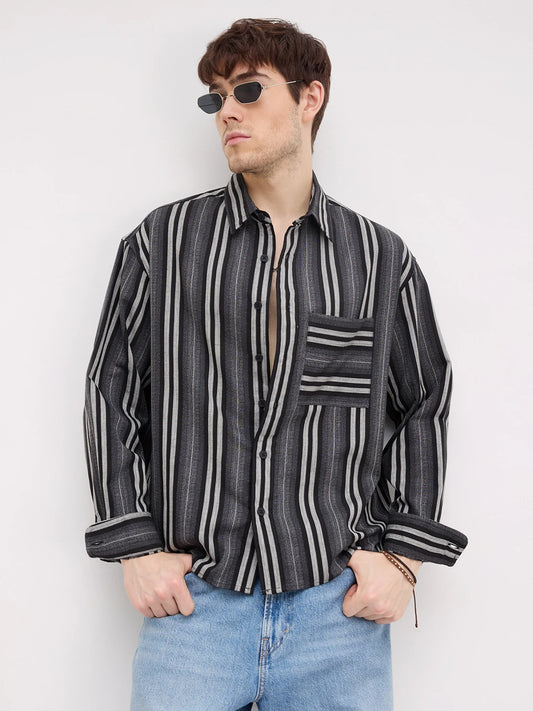 Artisan Monochrome Striped Boxy Fit Crop Shirt