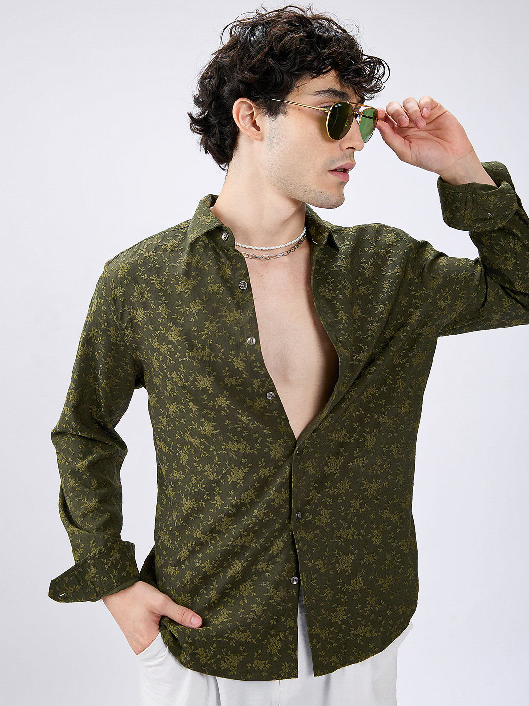 Twilight Green Botanic Veil Embossed Shirt