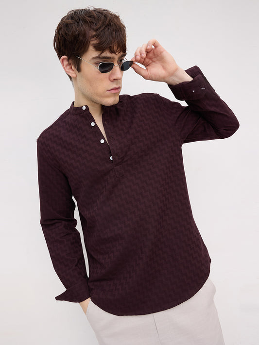 Elevated Bordeaux Wine Maze Textured Kurta