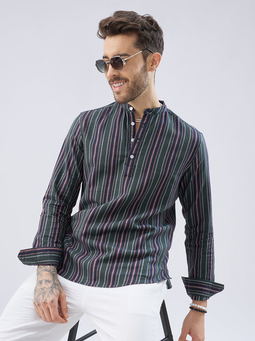 Premium Cotton Forest Muse Multistripe Kurta