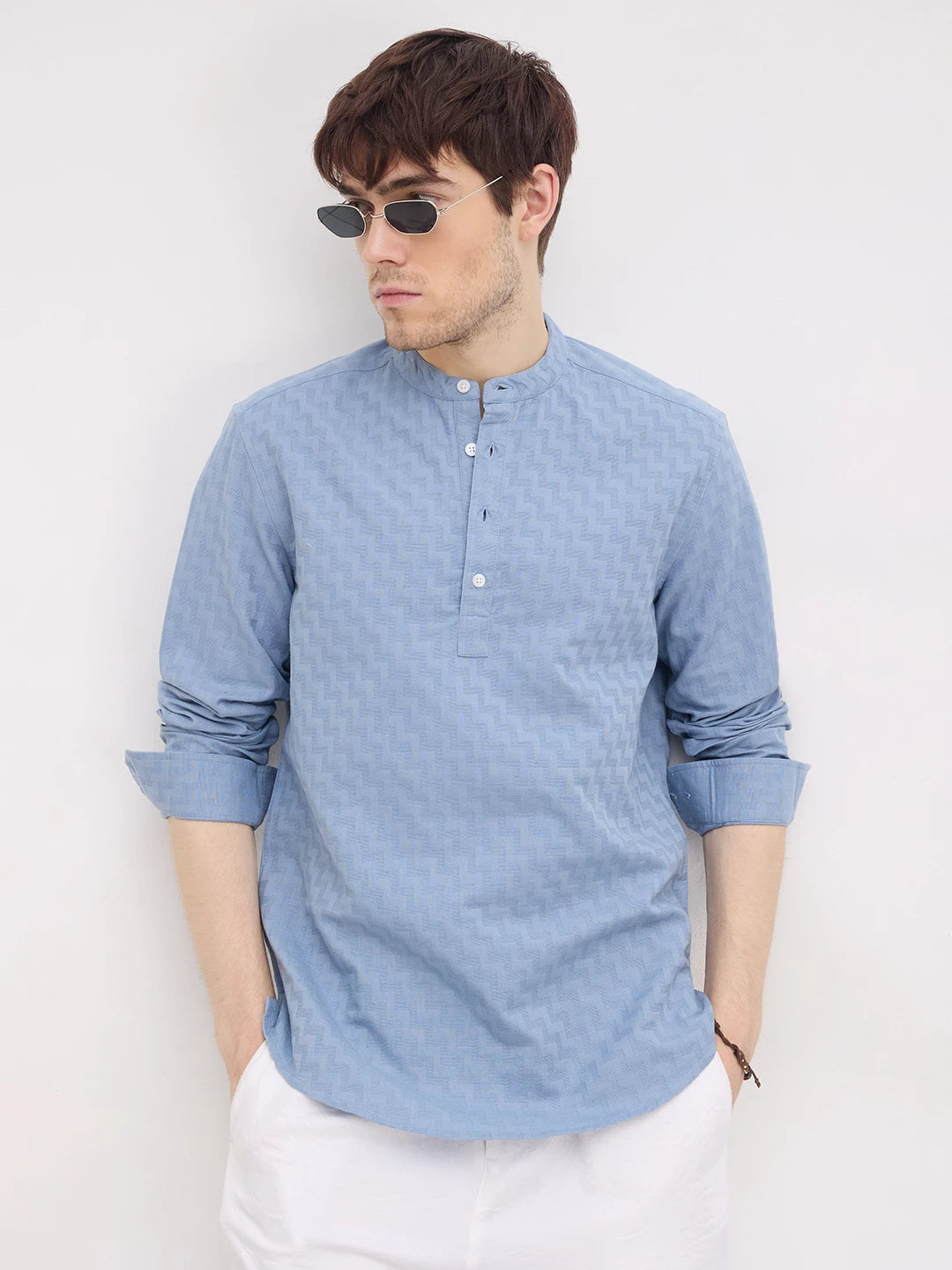 Aqua Blue Abstrast Maze Textured Kurta