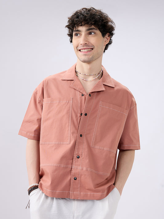 Georgia Peach Twin Pocket Oversized Crop Shirt