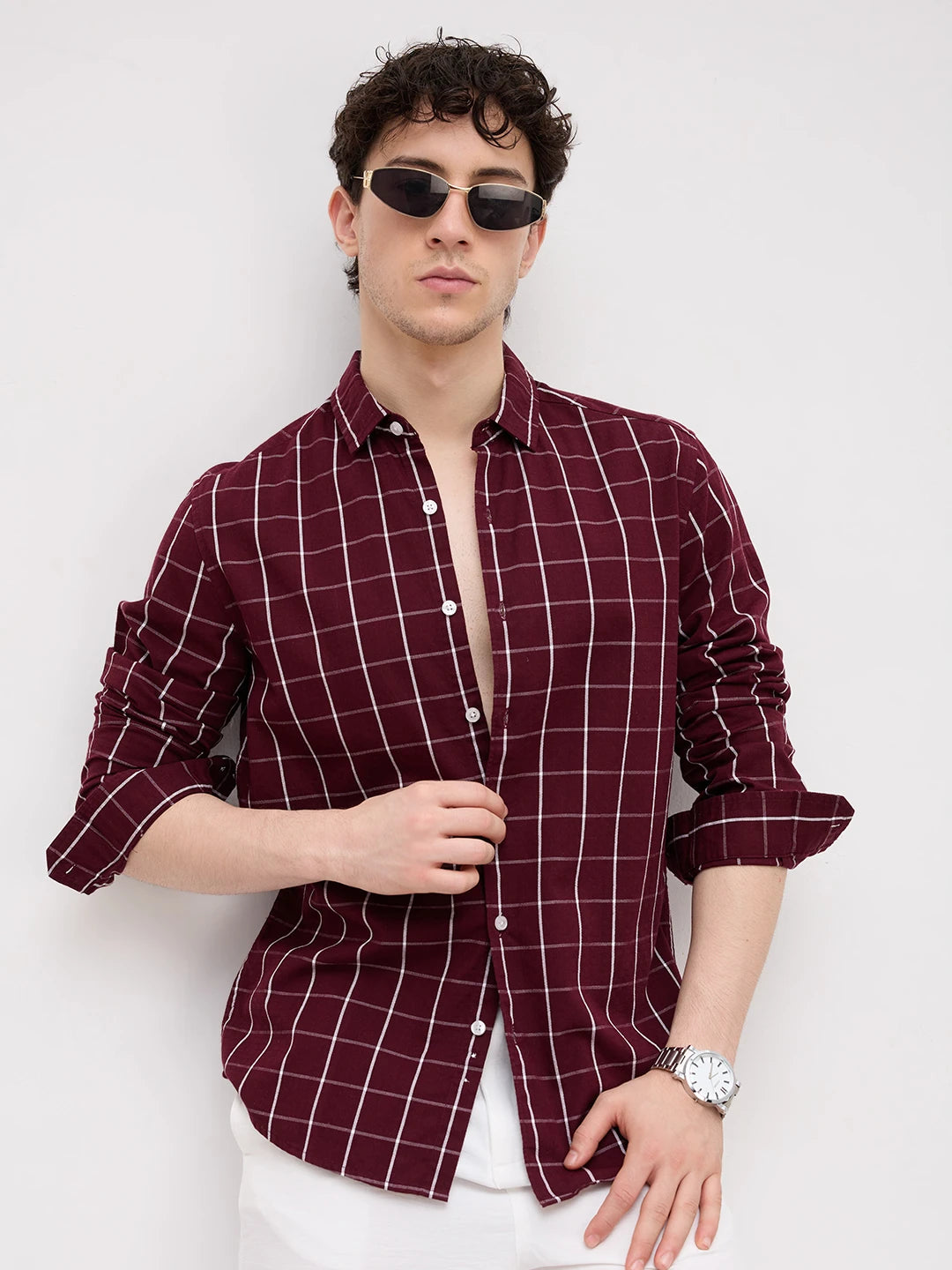 Refined Maroon Box Checks Shirt