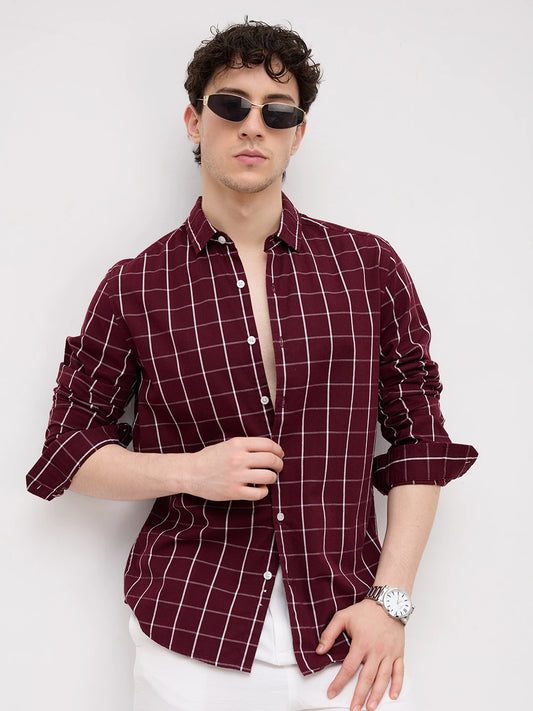 Refined Maroon Box Checks Shirt