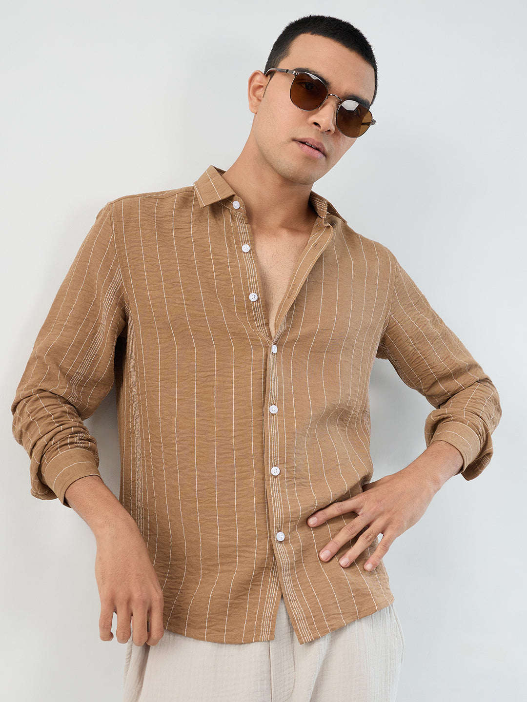 Schmick Warm Brown Pinstripe Shirt