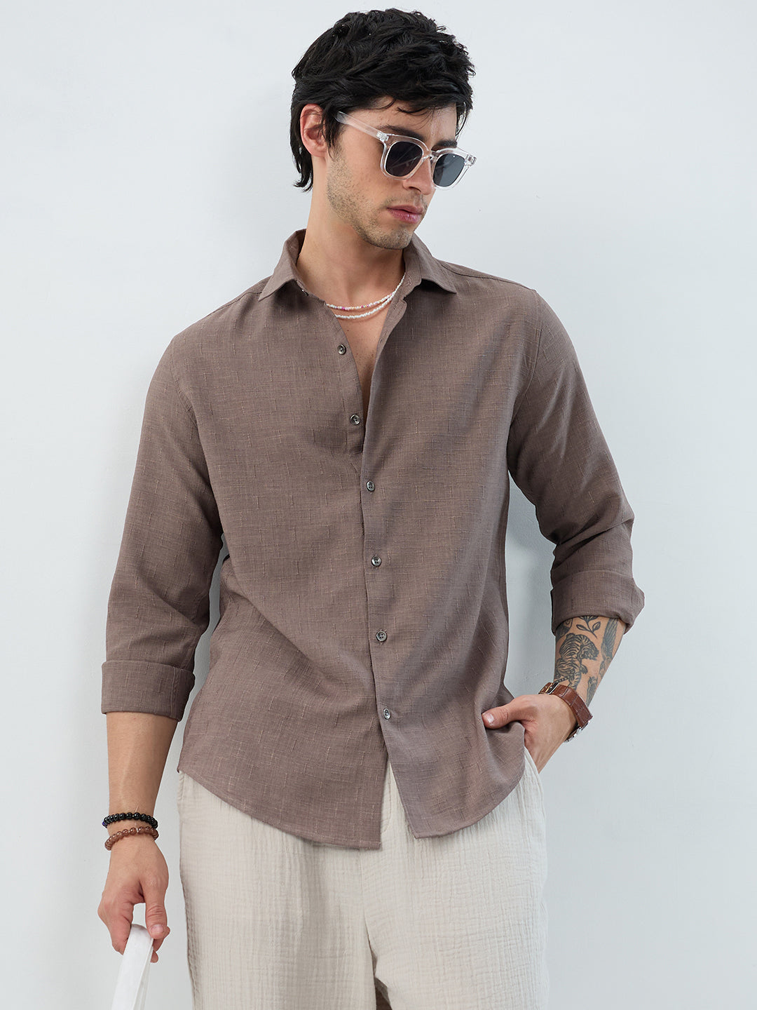 Ash Grey Minimal Textured Everyday Shirt