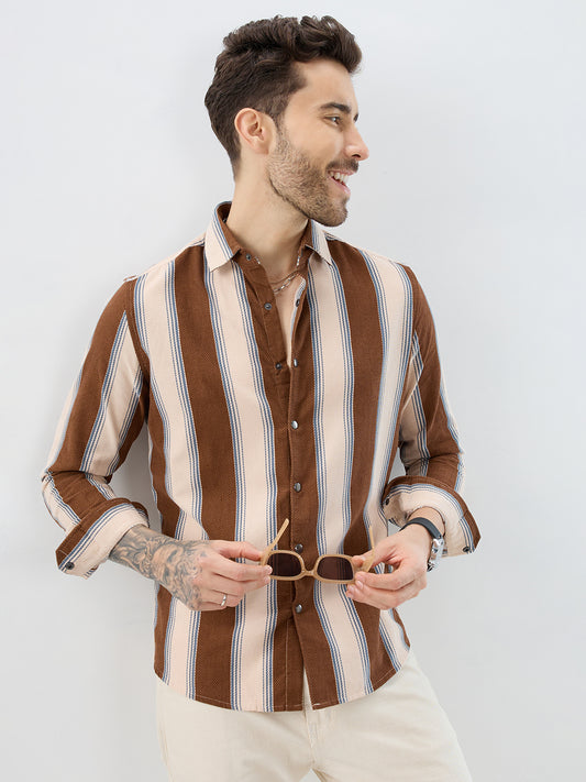 Luxe Meadow Weave Herringbone Multi Striped Corduroy Shirt