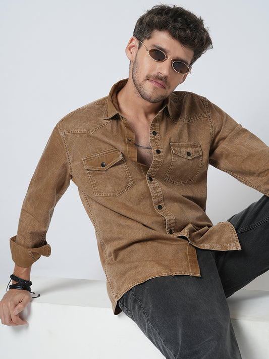 Rustic Bronze Acid Wash Double Pocket Shirt