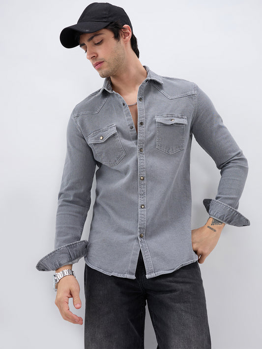 Vintage Grey Denim Double Pocket Overshirt