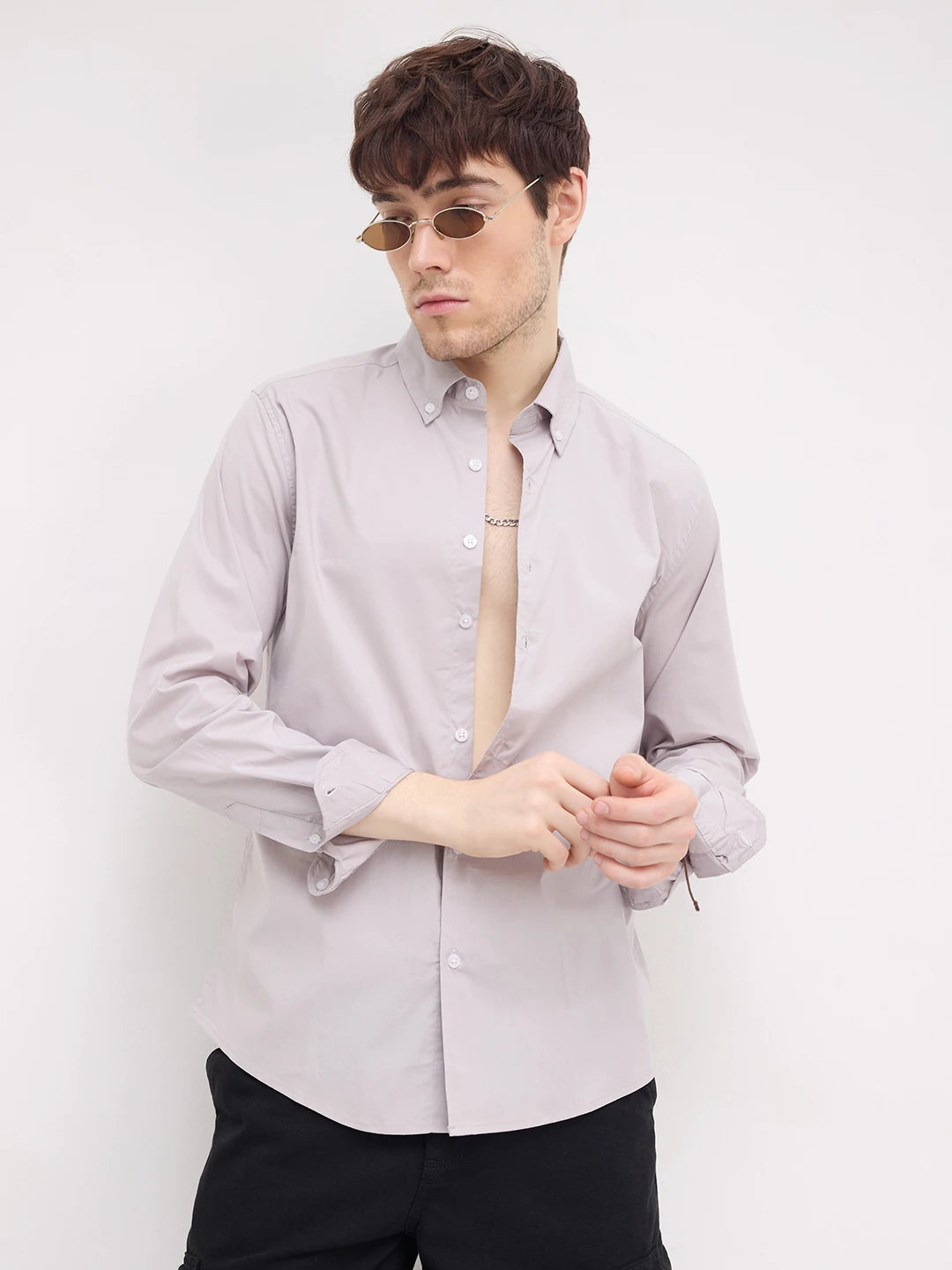 Moon Grey Lyocell Button-Down Collar Shirt
